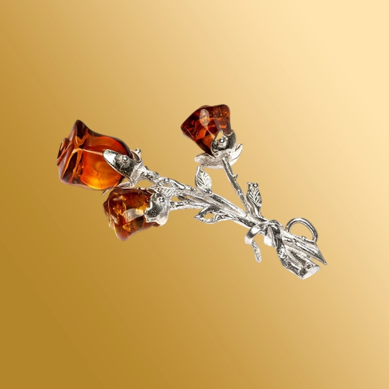 Броши посеребрение с янтарем